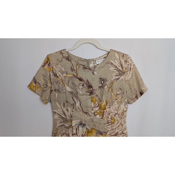 VINTAGE 80s-90s Ann Taylor 6 Dress Cottage Core Floral 100% Linen Short Sleeve - Picture 3 of 9